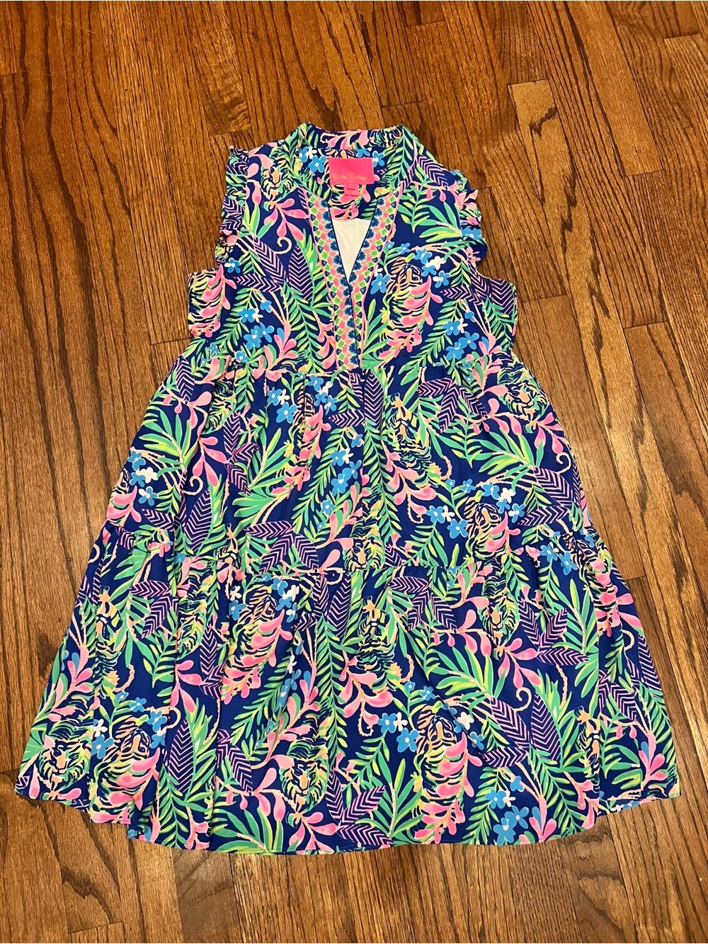 Lilly Navy Tropical Print Sleeveless Dress